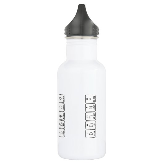 Flasche mit periodisch verwendbarem Tafelnamen Edelstahlflasche (Links)