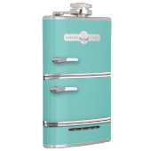 Flasche mit Retro GE Kühlschrank Grafik. Türkis Flachmann (Rechts)