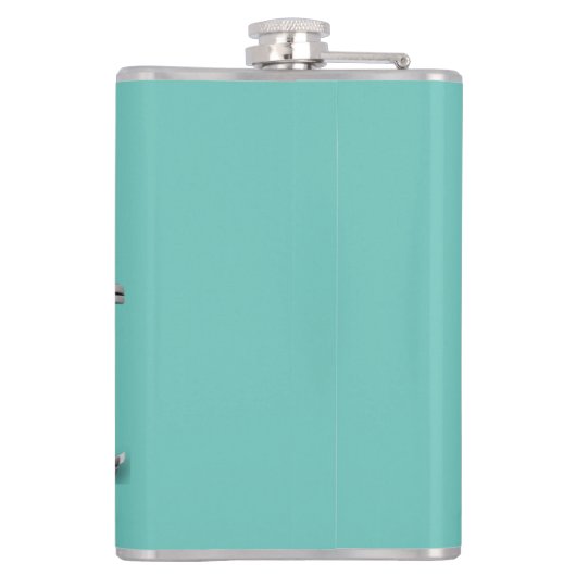 Flasche mit Retro GE Kühlschrank Grafik. Türkis Flachmann (Rückseite)