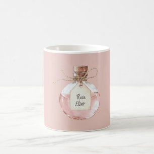 Flasche mit rosa Rosenelixier Kaffeetasse