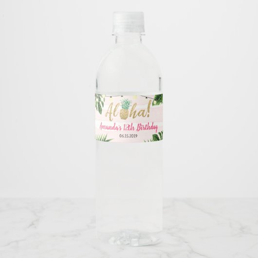 Flasche mit rosa Tropenwasser Wasserflaschenetikett (Vorderseite)