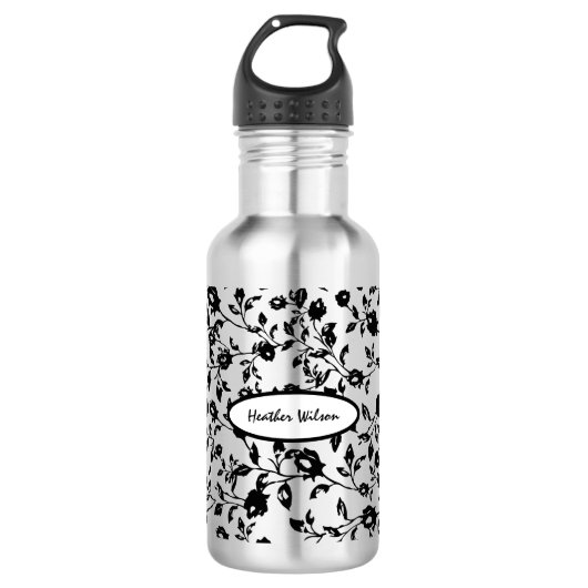 Flasche mit schwarzgotischem Flair mit Name Edelstahlflasche (Vorderseite)