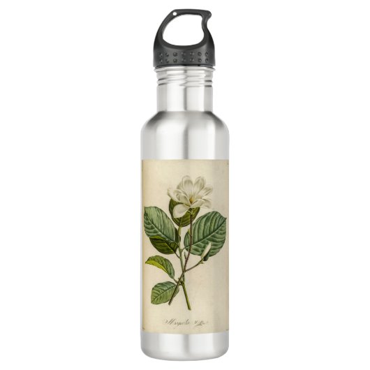 Flasche mit weißem Magnolium Edelstahlflasche (Vorderseite)