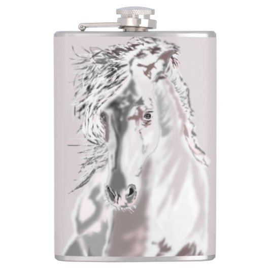 Flasche mit weißem Pferd - Malerei Flachmann (Vorderseite)