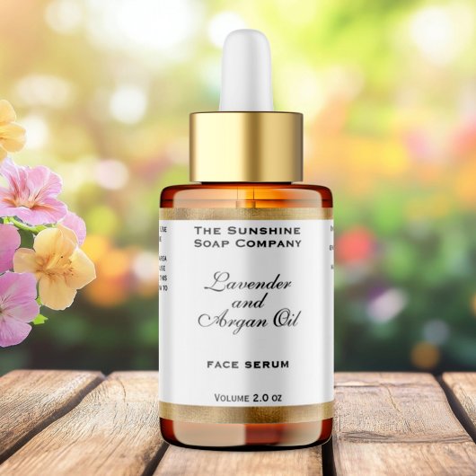 Flasche mit weißem und holzfarbenem Foil Adressaufkleber