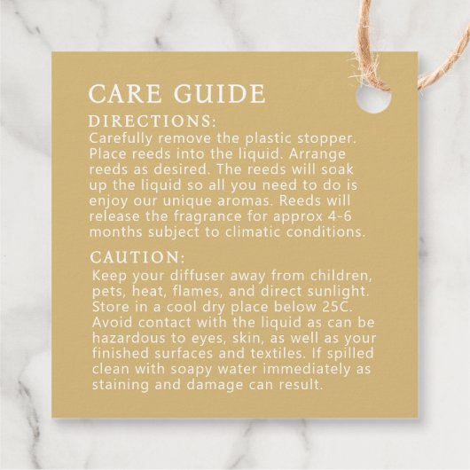 Flasche mit weißem Vanilla-Diffusor Geschenkanhänger (Rückseite)