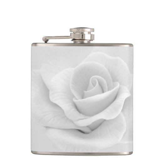 Flasche mit weißer Rose Flachmann (Vorderseite)