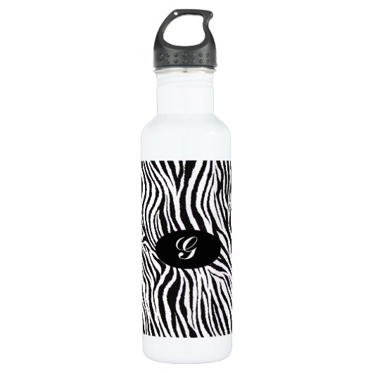 FLASCHE MONOGRAMMzebra-PRINT-WATER Edelstahlflasche (Vorderseite)