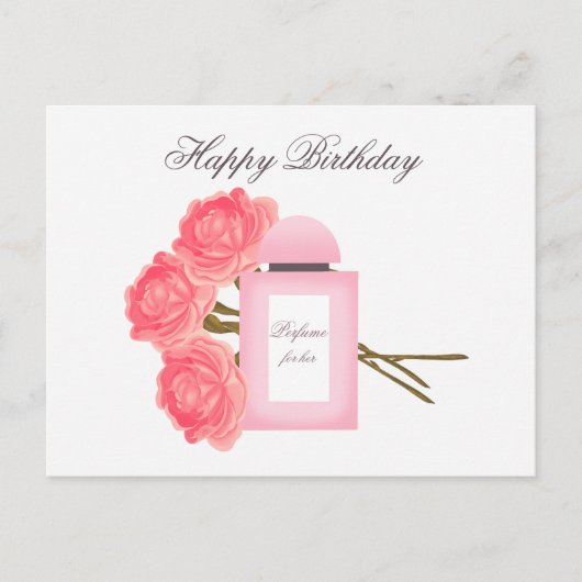 Flasche Parfüm und Bouquet von Rose Postkarte (Vorderseite)