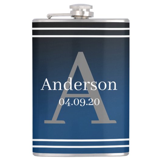 Flasche - Personalisierter blauer Anfangsbuchstabe Flachmann (Vorderseite)