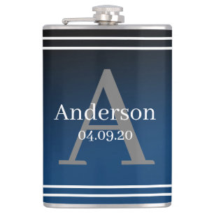 Flasche - Personalisierter blauer Nachname Anfangs Flachmann