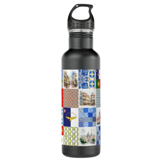 Flasche - Portugal - Flagge und Azoren Edelstahlflasche (Vorderseite)