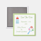 Flasche & Rattle Save the Date Kinderdusche Magnet (Vorderseite/Rückseite)