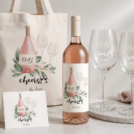 Flasche rosa Rose mit Monogramm Prost auf die Lieb Quadratischer Aufkleber