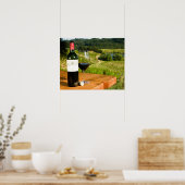 Flasche Rotwein und Glas auf dem Tisch Poster (Küche)