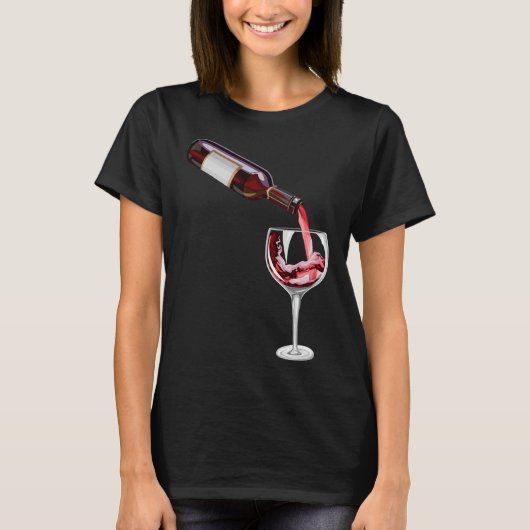 Flasche und Glas Wein T-Shirt (Vorderseite)