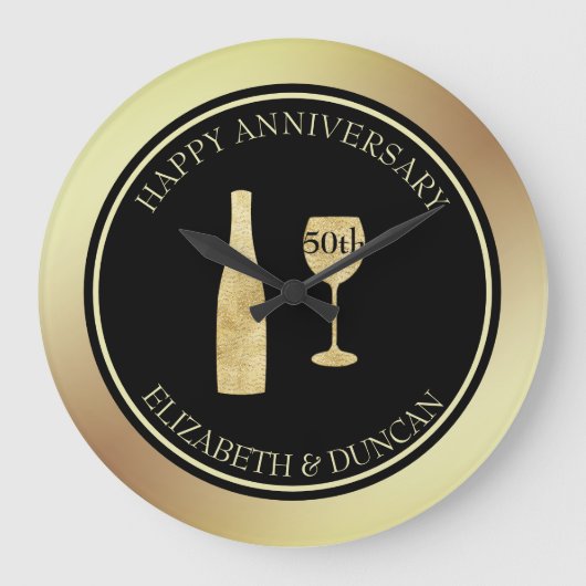 Flasche und Glitzer aus Gold Große Wanduhr (Vorderseite)