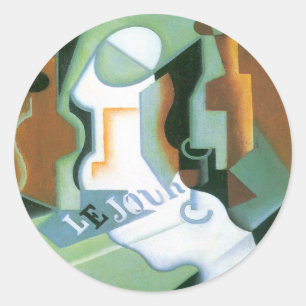 Flasche und Obstschale von Juan Gris, Vintage Kubi Runder Aufkleber