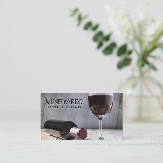 Flasche und Roter Wein | Weinprobe Visitenkarte (Stehend Vorderseite)