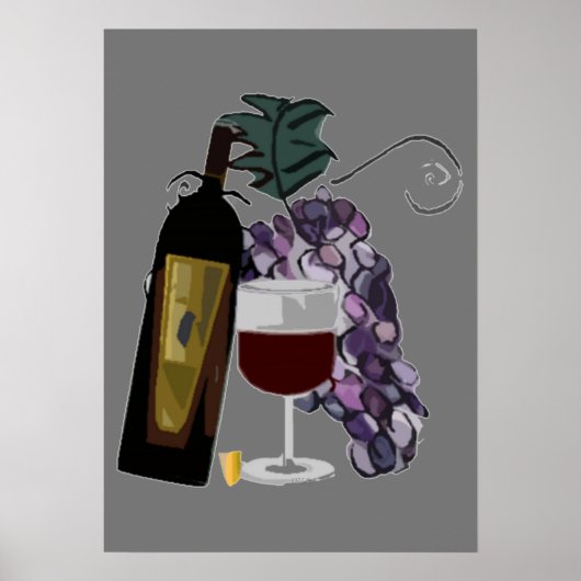 Flasche Wein Glas Trauben Plakat (Vorne)