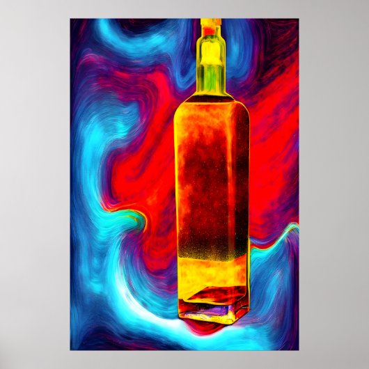 Flasche Whiskey, farbiger Hintergrund | Art der AI Poster (Vorne)