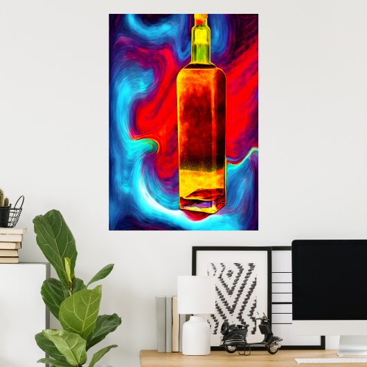 Flasche Whiskey, farbiger Hintergrund | Art der AI Poster (Heimbüro)