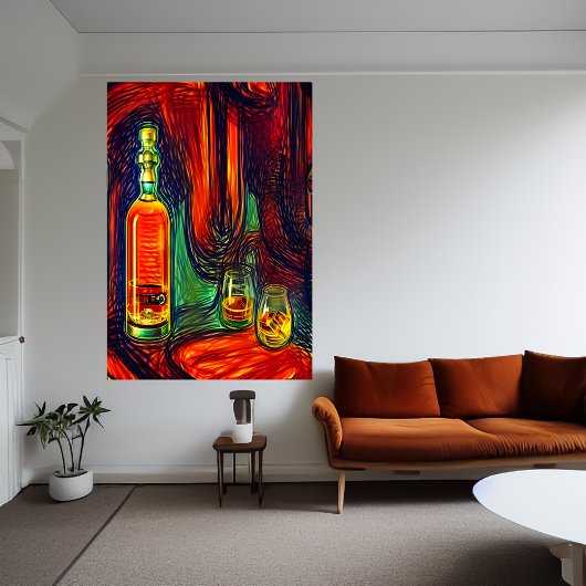 Flasche Whiskey und zwei Glas | AI Art Poster