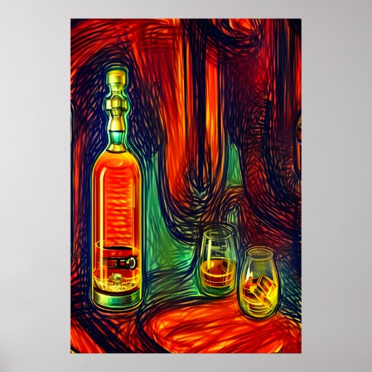 Flasche Whiskey und zwei Glas | AI Art Poster (Vorne)