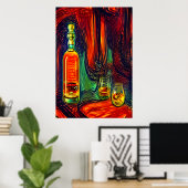 Flasche Whiskey und zwei Glas | AI Art Poster (Heimbüro)