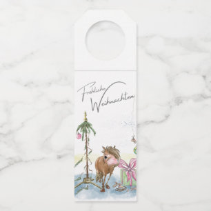 Flaschen Anhänger, Weihnachtsbild mit Pony Flaschenanhänger