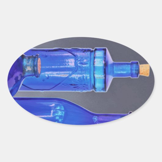 Flaschen aus blauem Glas Ovaler Aufkleber (Vorderseite)