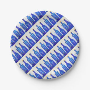 Flaschen aus blauem Glas Pappteller
