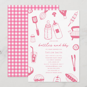 Flaschen & BBQ Pink Girl Baby Shower Einladung