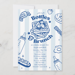 Flaschen & Brunch Doodle Blue Boy Baby Dusche Einladung