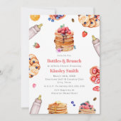 Flaschen Brunch Girl Baby Dusche Pancake Frühstück Einladung (Vorderseite)