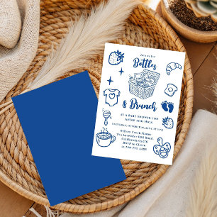 Flaschen & Brunch Kritzelbild Blauer Junge Babypar Einladung
