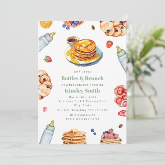 Flaschen + Brunch Neutral Baby Dusche Pancake Einladung