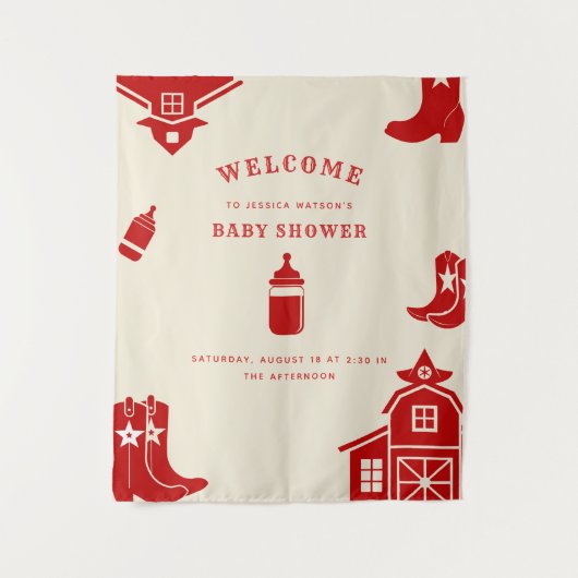 Flaschen & Stiefel Cowboy Retro Red Baby Dusche Wandteppich (Vorderseite)