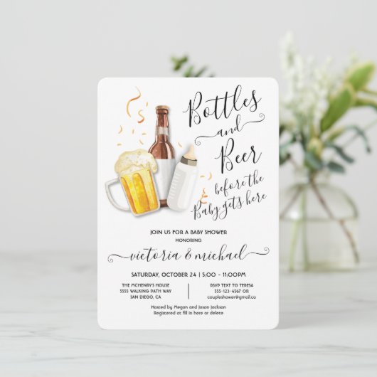 Flaschen und Bier-Baby-Dusche Einladung (Stehend Vorderseite)