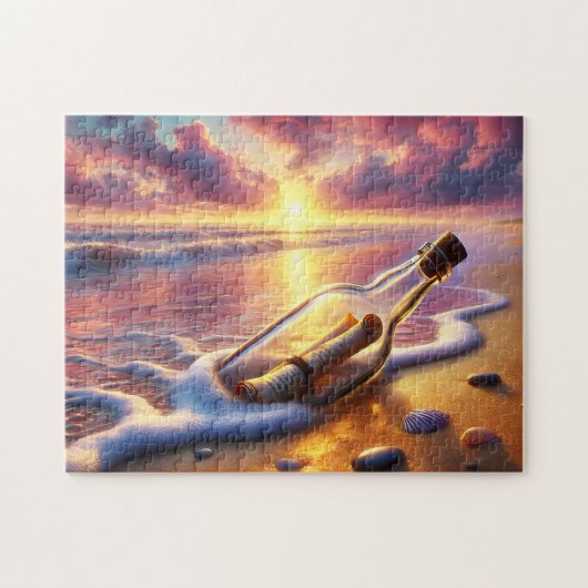 Flaschenbotschaft Sunset Beach Küste Puzzle (Horizontal)