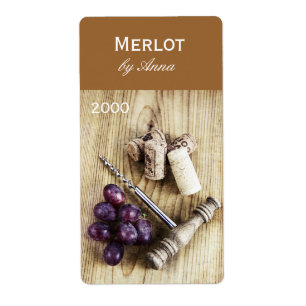 Flaschenetikett für Korken, Korkenzieher und Traub