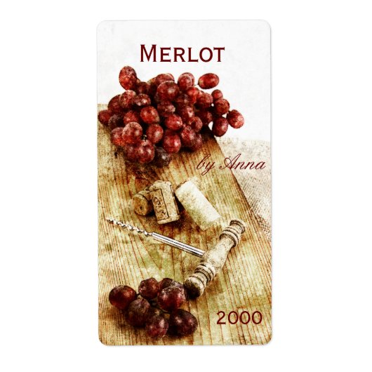 Flaschenetikett für Korken, Korkenzieher und Traub (Vorne)