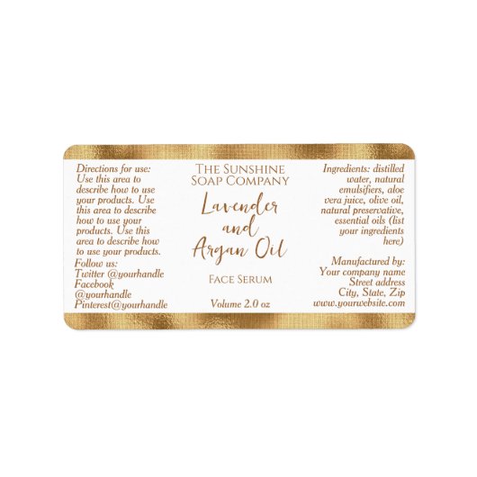Flaschenetikett für weiße und goldene Kosmetik Adressaufkleber (Vorne)