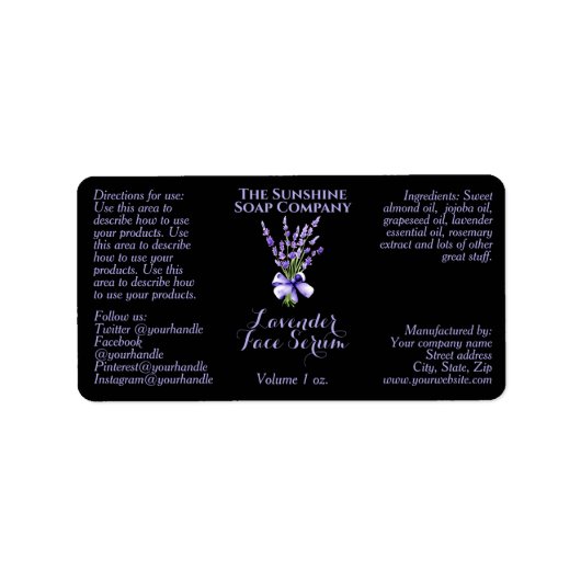Flaschenetikett mit schwarzem Lavendel 2,375 x 1,2 Adressaufkleber (Vorne)