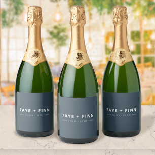 Flaschenetiketten Hochzeit   Blaues Champagner-Ges Schaumweinetikett