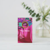 FLASCHENFLÄCHENPINK FUCHSIA SILK CLOTH, GEM MONOGR VISITENKARTE (Stehend Vorderseite)