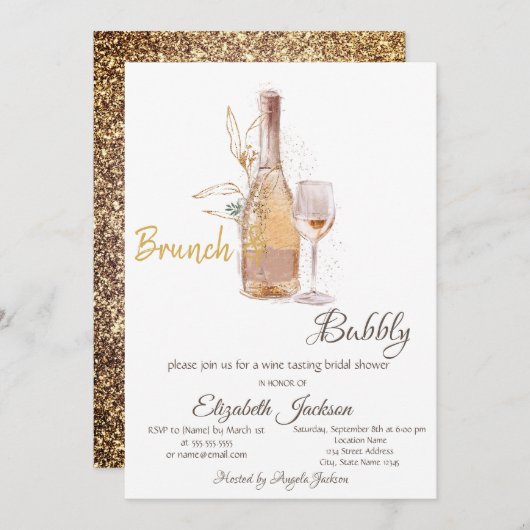 Flaschenglas, Glitzer Brautparty Einladung (Vorne/Hinten)