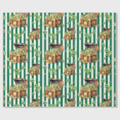 Flaschengrün gestreifte Schatzkiste St.Patrick Tag Geschenkpapier (Flach)