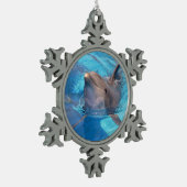 Flaschenhühnchen Schneeflocken Zinn-Ornament (Links)