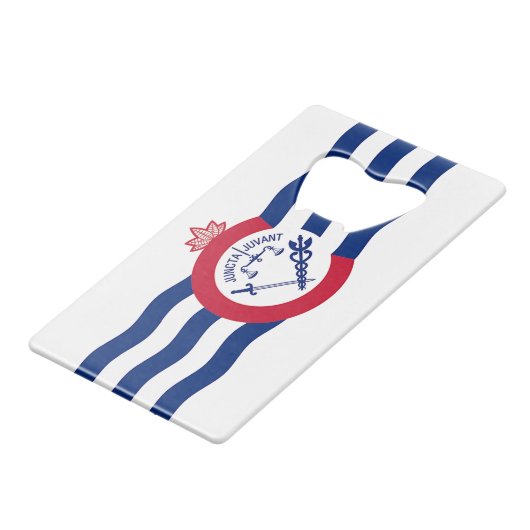 Flaschenkopfflagge aus rostfreiem Stahl Cincinnati Geldbeutel Flaschenöffner (Rückseite Schrägansicht)